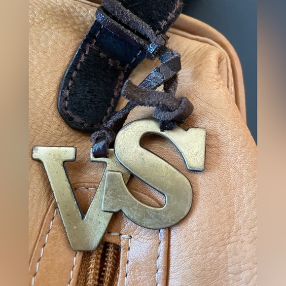 Genuine Soft Leather Sophia Visconti Handbag 13”Lx9”H. Camel and Brown - Picture 2 of 13